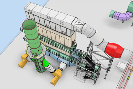 A 3D model of a ventilation system on the exterior of a building