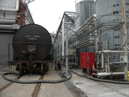 Steel containers installed in a railyard