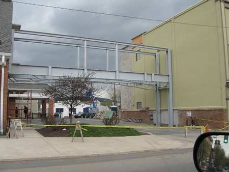 An elevated steel walkway