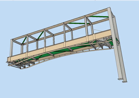 A 3D model of an elevated steel walkway